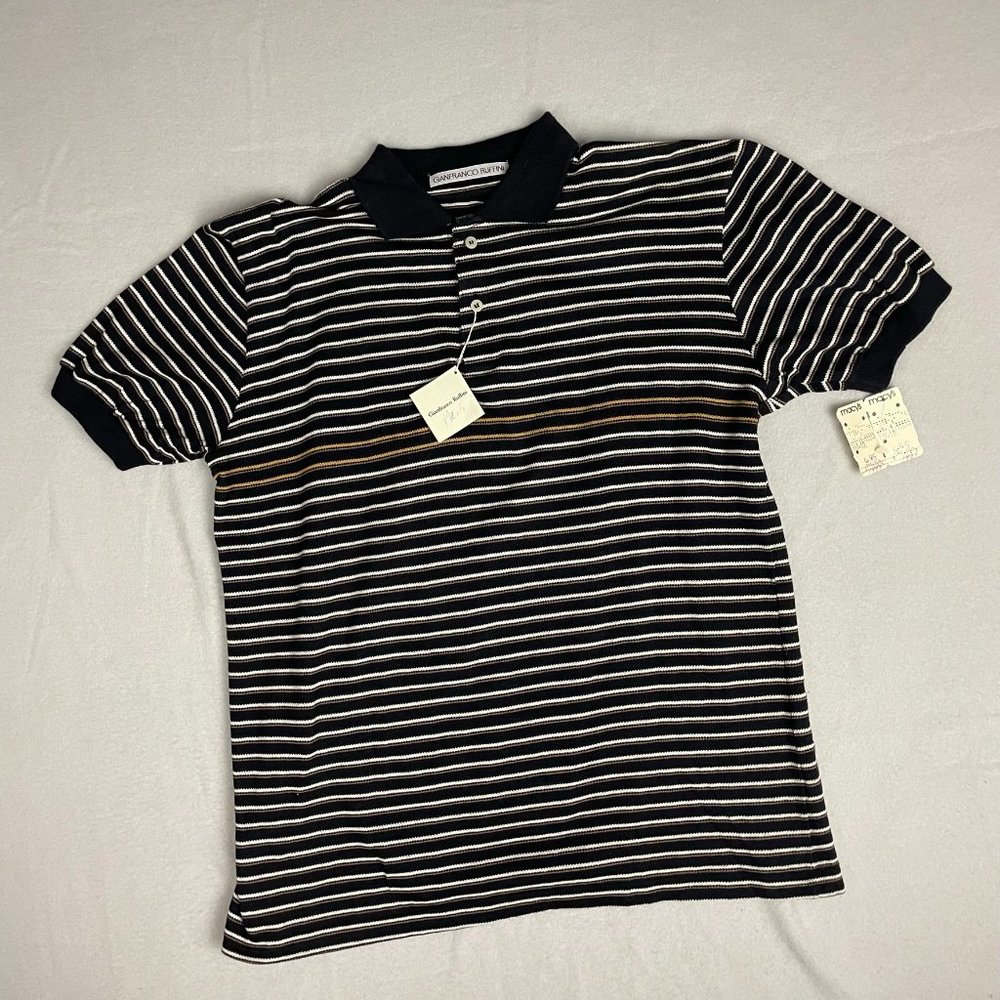Vintage Gianfranco Ruffini Men’s Stripe Shirt Golf Polo Cotton Size Small NWT